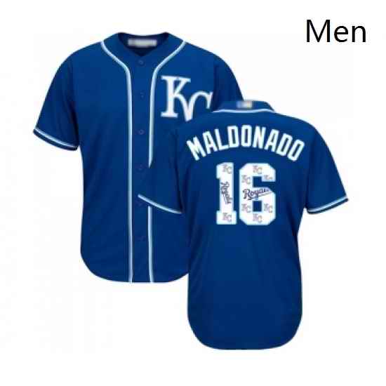 Mens Kansas City Royals 16 Martin Maldonado Blue Authentic Blue Team Logo Fashion Cool Base Baseball Jersey